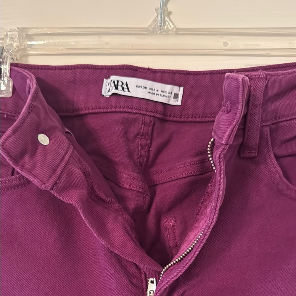 Zara Purple Denim Jeans slim fit, flare leg with slits